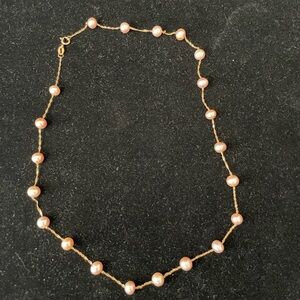 14k Rose Gold Pink Pearl Station Necklace 6 Grams 14kt